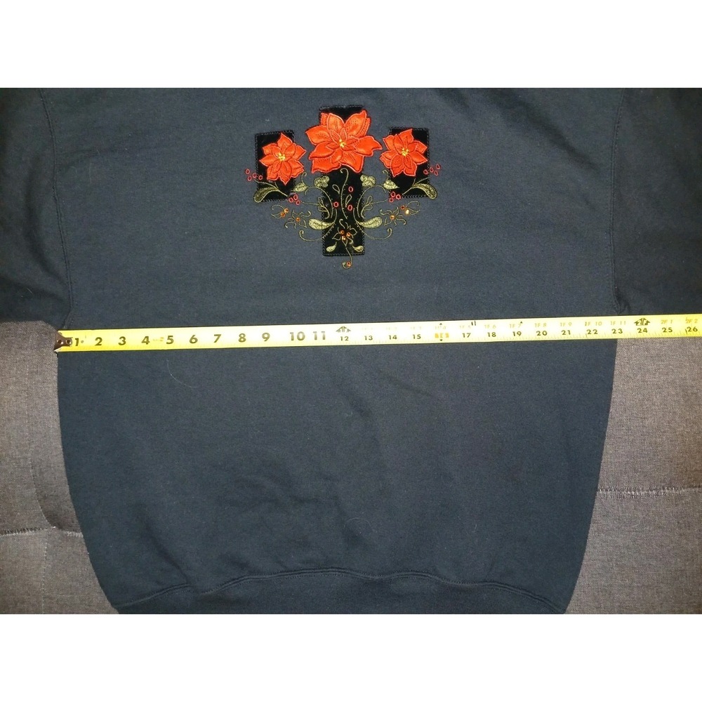 Vintage Jerzees Womens Large Christmas Sweatshirt Poinsettia Embroidered Appliqu - Picture 6 of 6